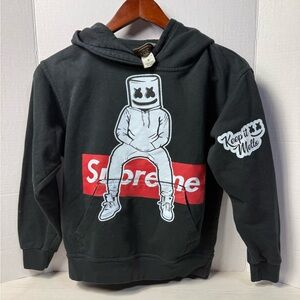 Youth Jon Lauren Supreme Black Hoodie with Red Box Logo and Marshmello Graphic